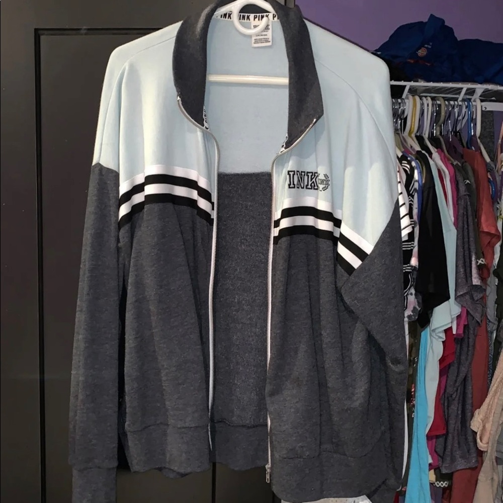 PINK color block zip up